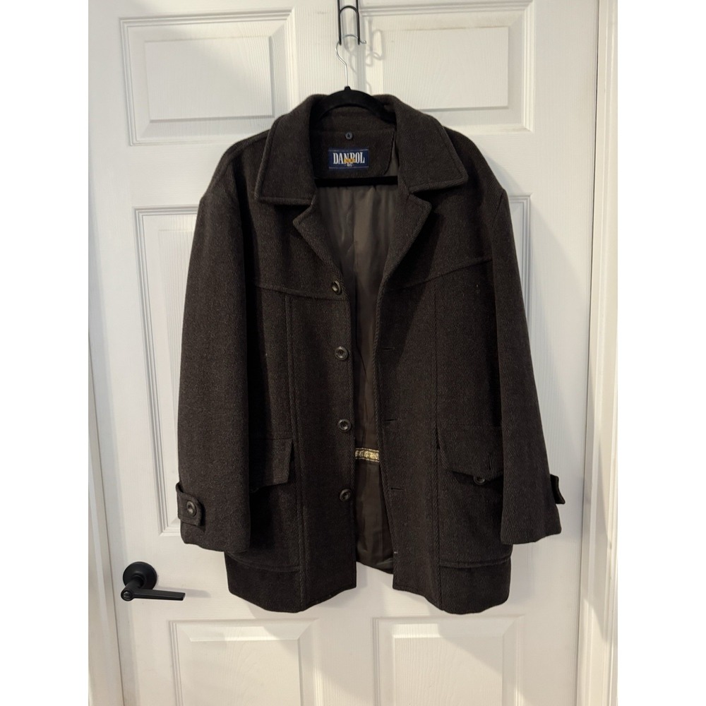 Vintage  Danpol‎ Men's Size XL 105 Wool Topcoat Jacket Black Charcoal Lined